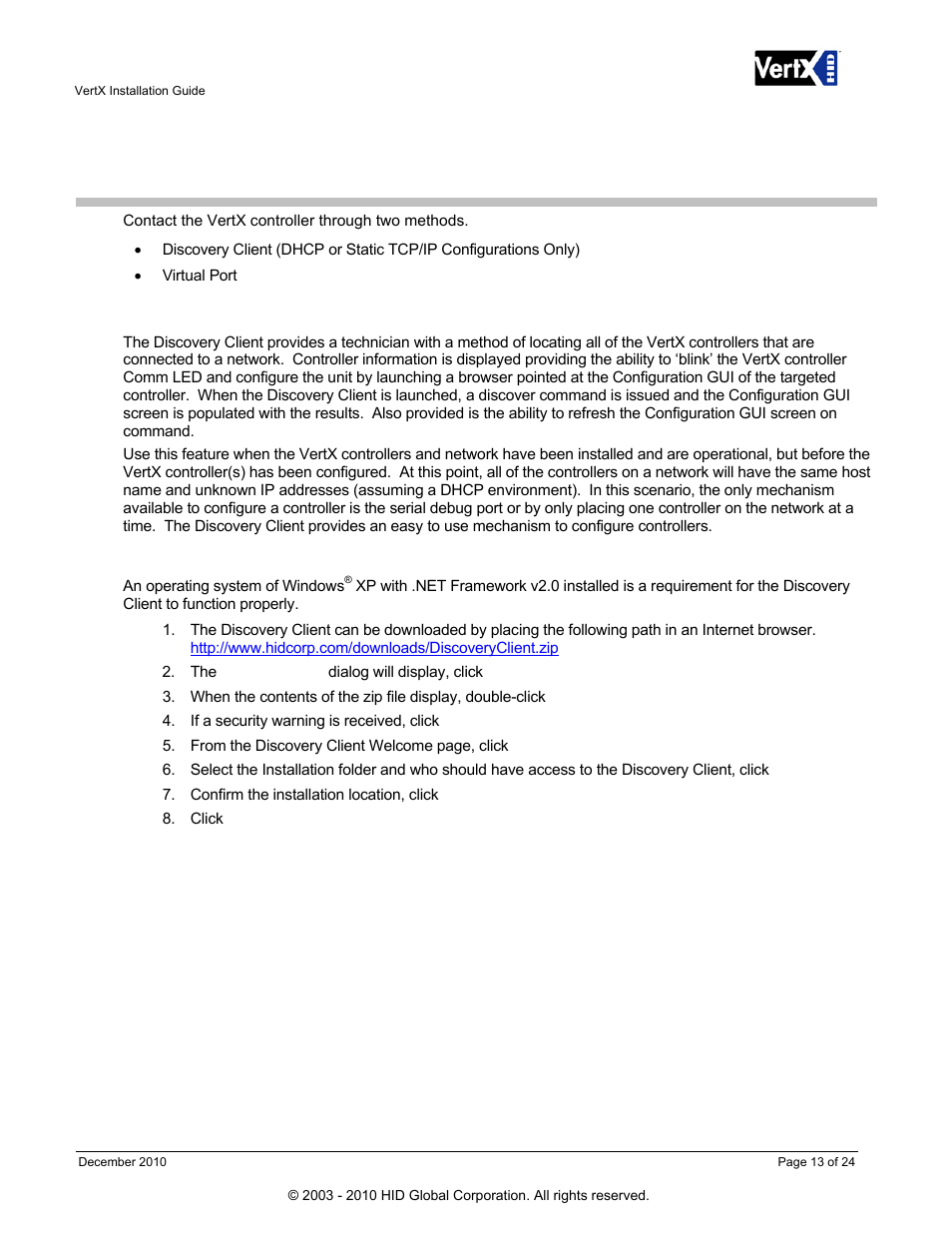 Step 2 contact, 1 discovery client, 1 installation | Step 2, Contact, Discovery client, Installation | HID VertX V100, V200, V300, V1000, and V2000 Installation Guide User Manual | Page 13 / 24