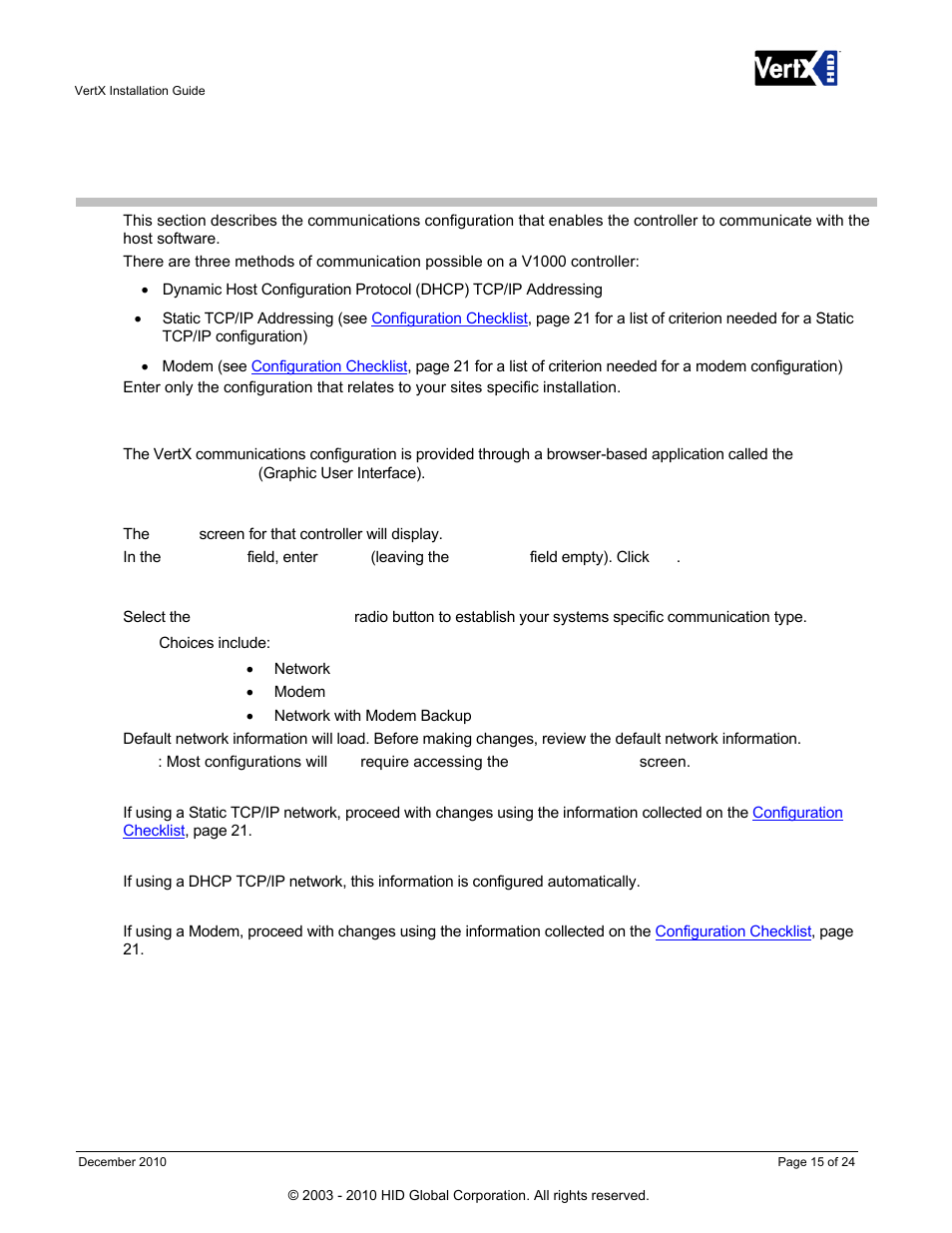 Step 3 configure, 1 vertx communications, 1 configuration gui login | 2 basic network setup, Step 3, Configure, Vertx communications, Configuration gui login, Basic network setup | HID VertX V100, V200, V300, V1000, and V2000 Installation Guide User Manual | Page 15 / 24