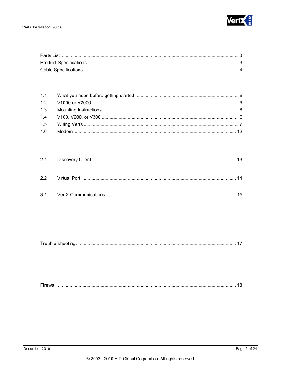HID VertX V100, V200, V300, V1000, and V2000 Installation Guide User Manual | Page 2 / 24