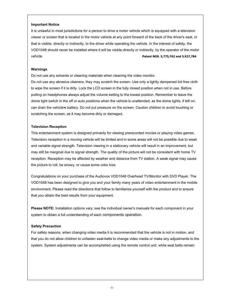 Audiovox VOD1048 User Manual | Page 2 / 19