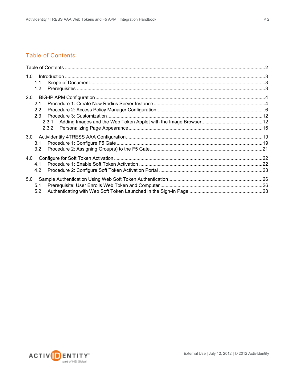 HID ActivID 4TRESS AAA Server and F5 BIG-IP User Manual | Page 2 / 29