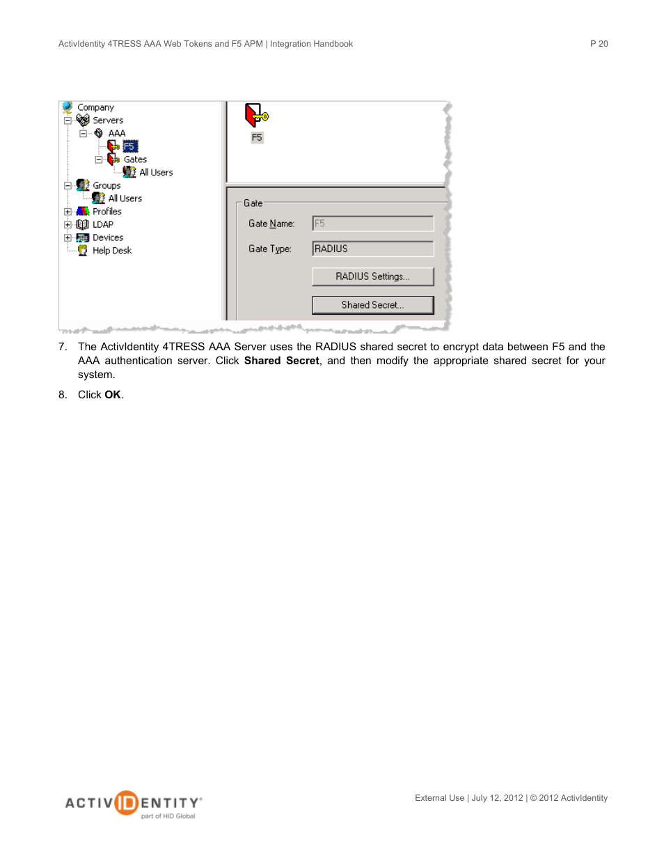 HID ActivID 4TRESS AAA Server and F5 BIG-IP User Manual | Page 20 / 29