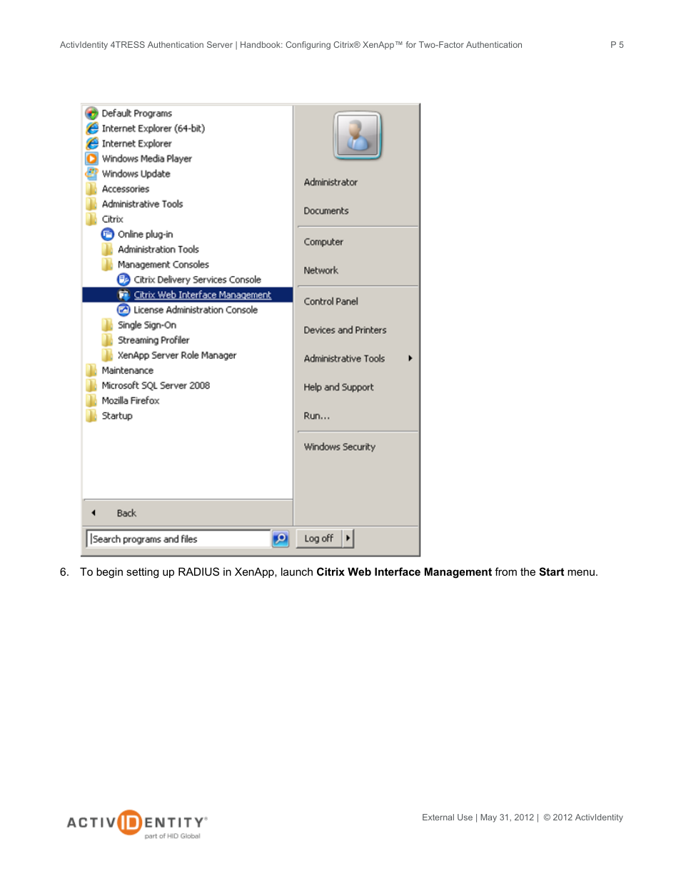HID ActivID 4TRESS AS and Citrix XenApp User Manual | Page 5 / 10
