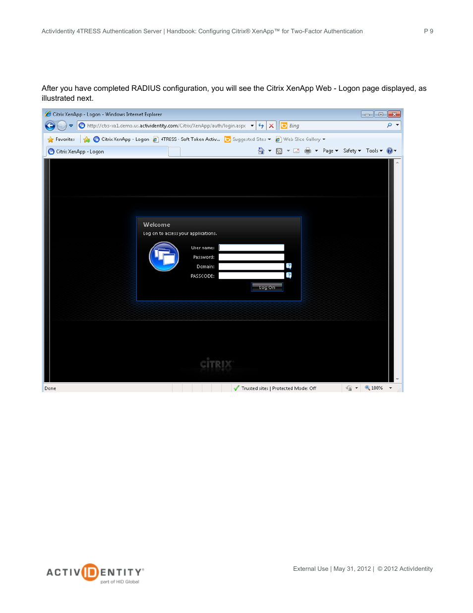HID ActivID 4TRESS AS and Citrix XenApp User Manual | Page 9 / 10