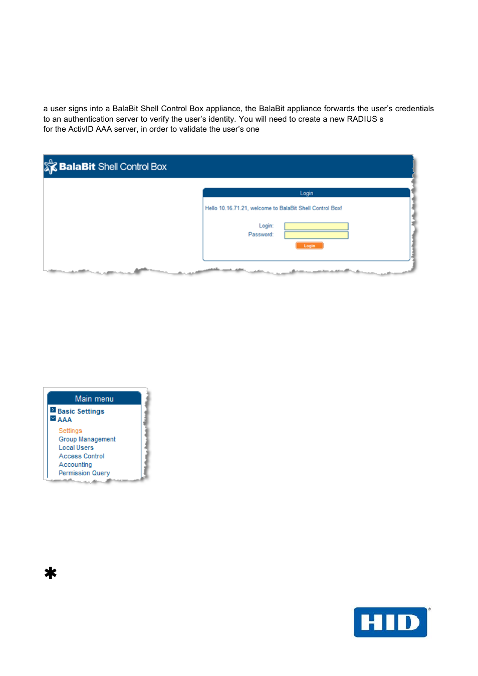 Shell control box configuration, Procedure 1: create new radius server instance, 0 shell control box configuration | HID BalaBit and ActivID AAA User Manual | Page 4 / 12