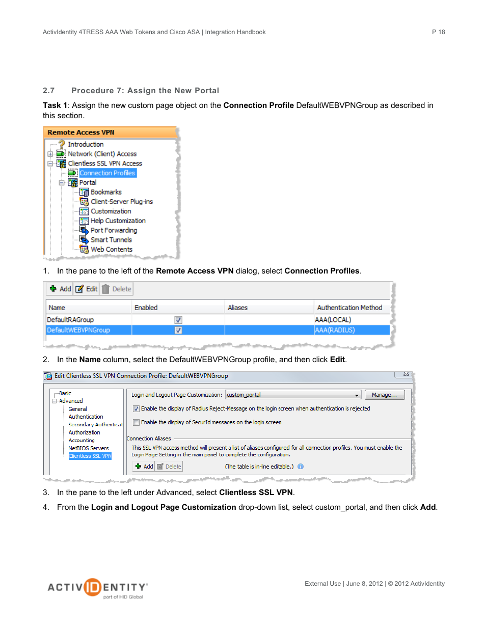 7 procedure 7: assign the new portal, Procedure 7: assign the new portal | HID Cisco ASA and 4TRESS AAA Server User Manual | Page 18 / 31