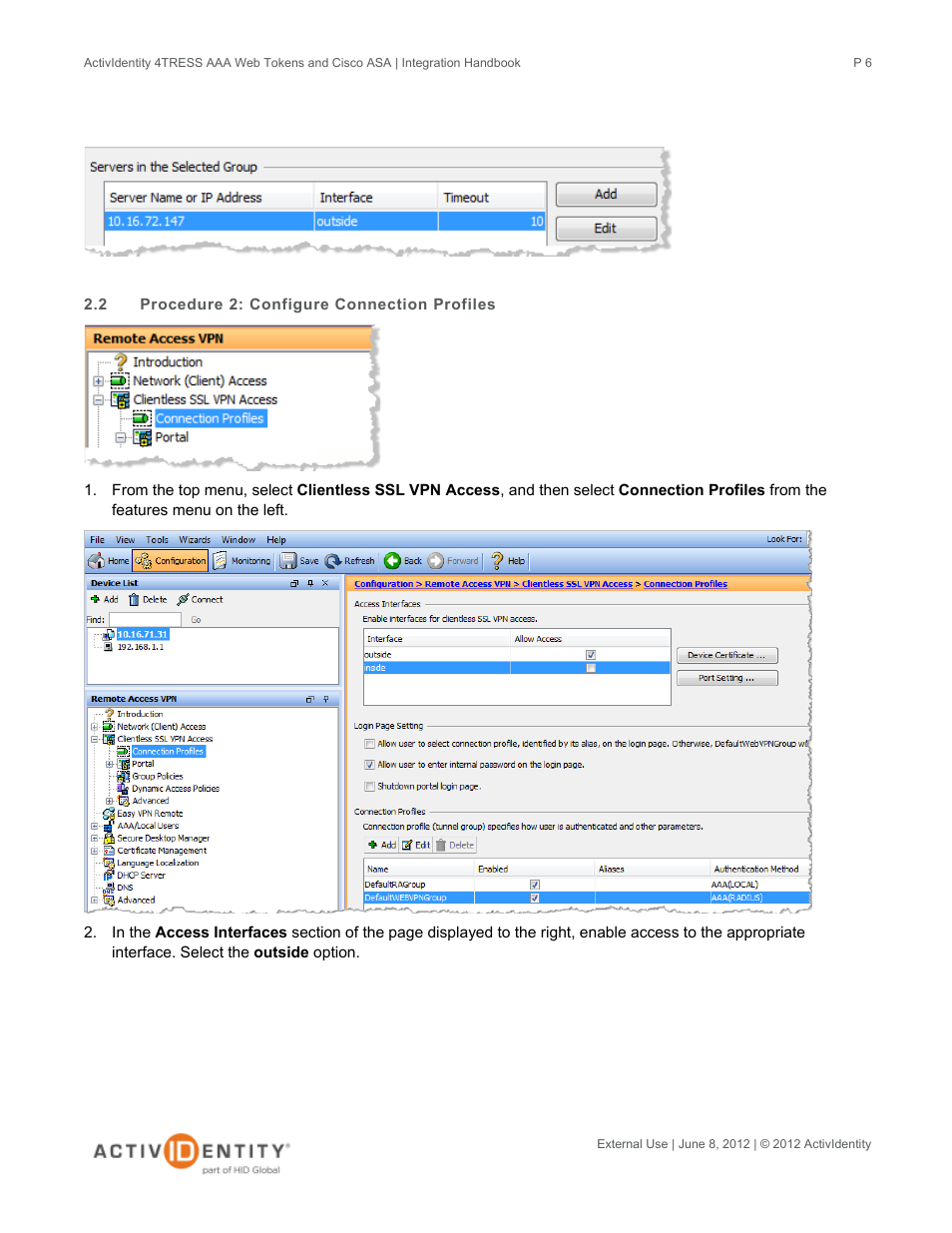 2 procedure 2: configure connection profiles, Procedure 2: configure connection profiles | HID Cisco ASA and 4TRESS AAA Server User Manual | Page 6 / 31