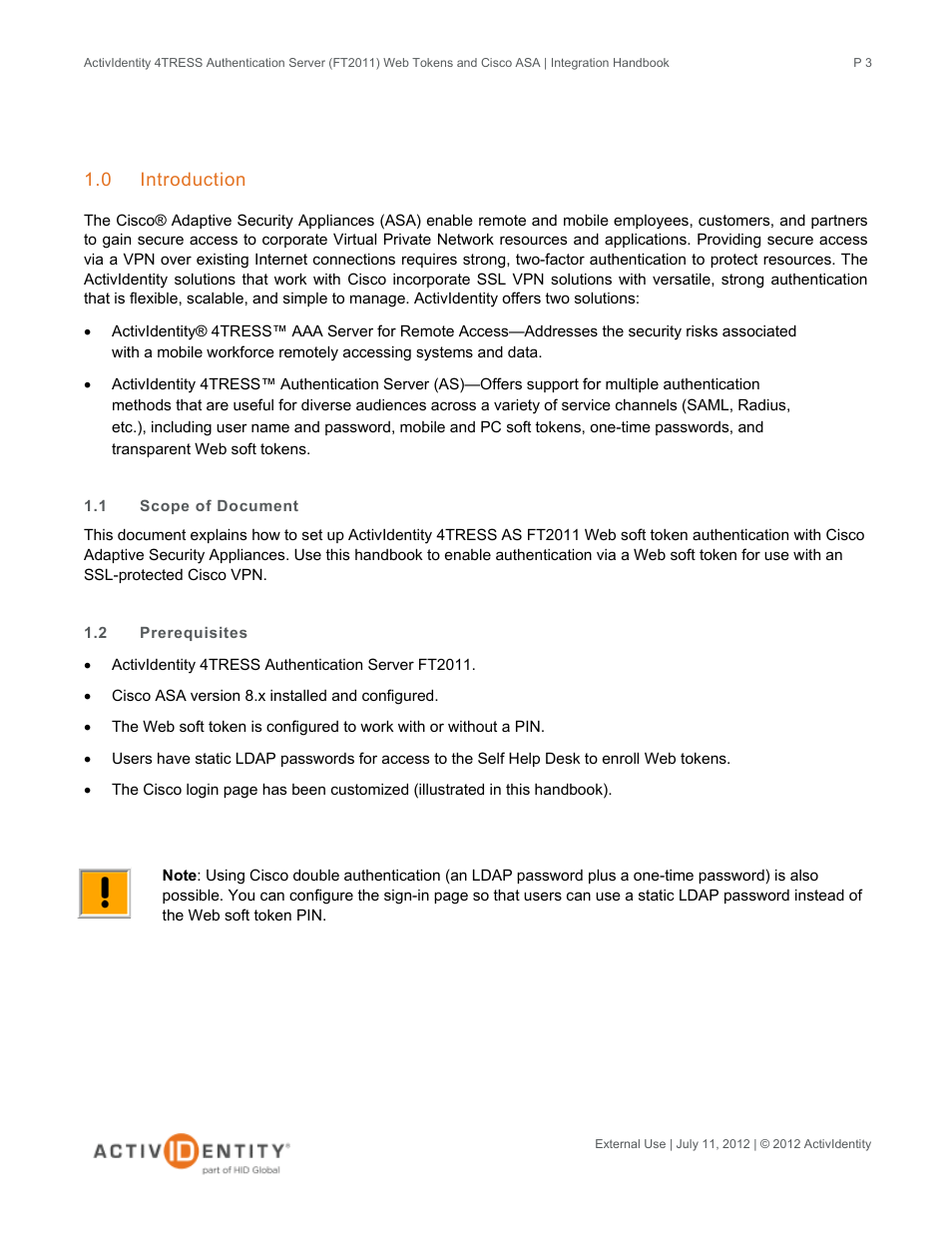 0 introduction, 1 scope of document, 2 prerequisites | Introduction, Scope of document, Prerequisites | HID Cisco ASA and 4TRESS AS User Manual | Page 3 / 34