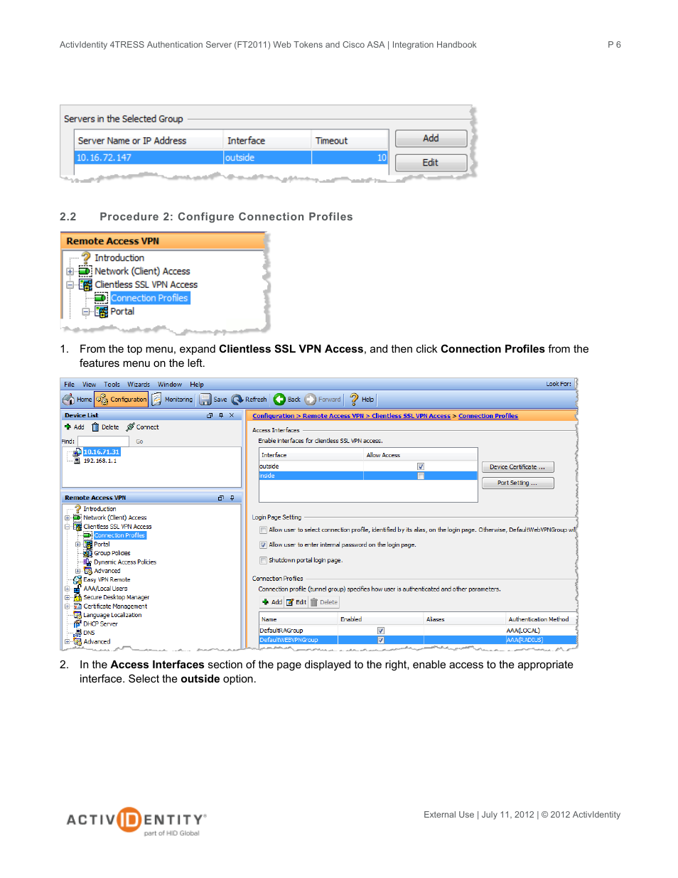 2 procedure 2: configure connection profiles, Procedure 2: configure connection profiles | HID Cisco ASA and 4TRESS AS User Manual | Page 6 / 34