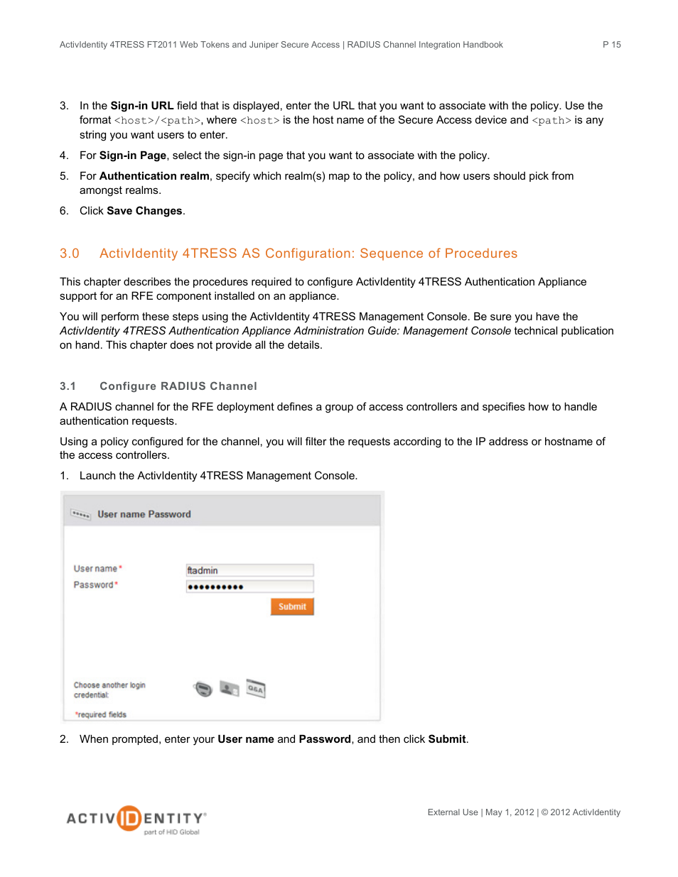 1 configure radius channel, Configure radius channel | HID Juniper and 4TRESS AS User Manual | Page 15 / 30