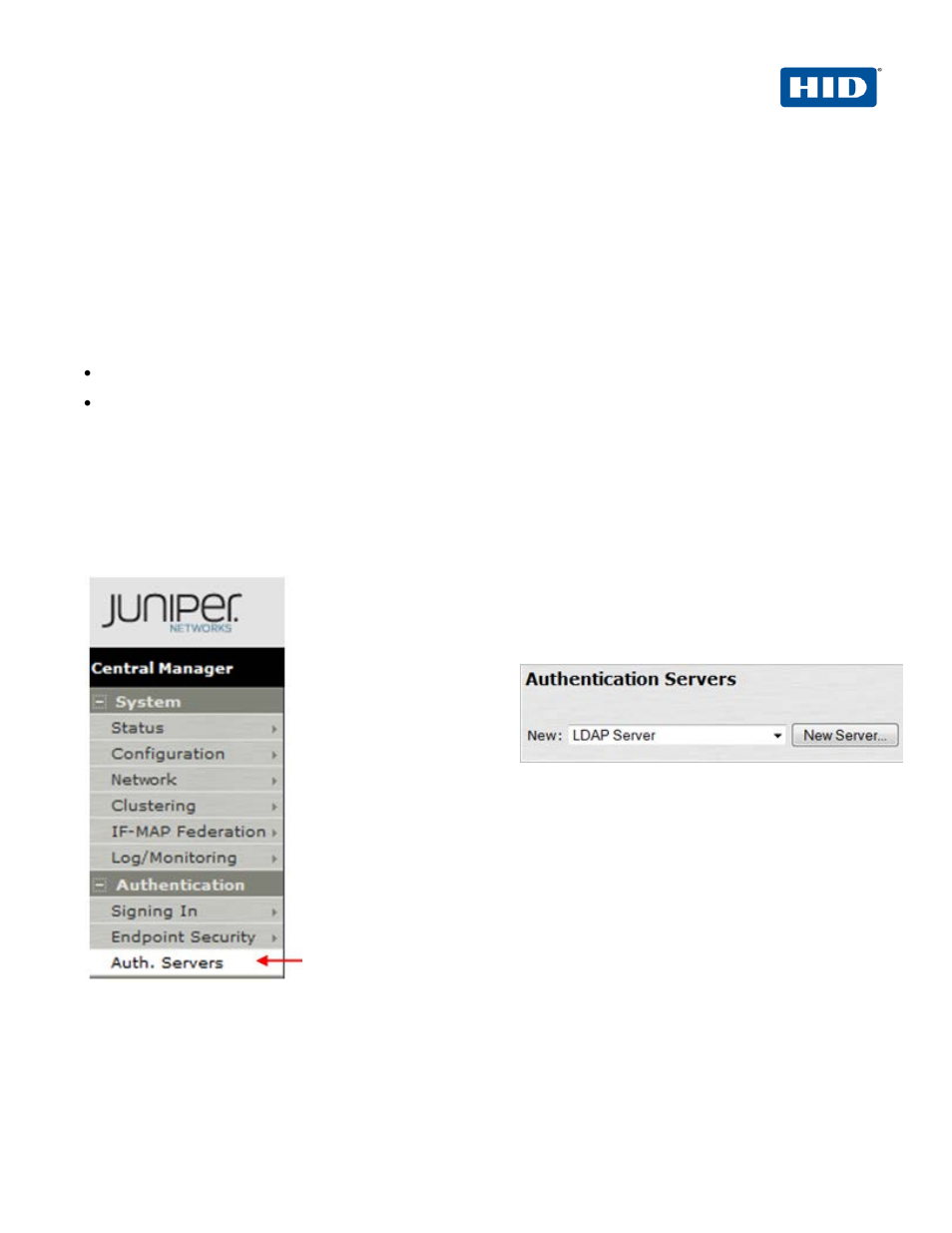 0 juniper secure access configuration, 1 procedure 1: create new ldap server instance, Juniper secure access configuration | Procedure 1: create new ldap server instance | HID Juniper and ActivID AAA OOB User Manual | Page 5 / 27