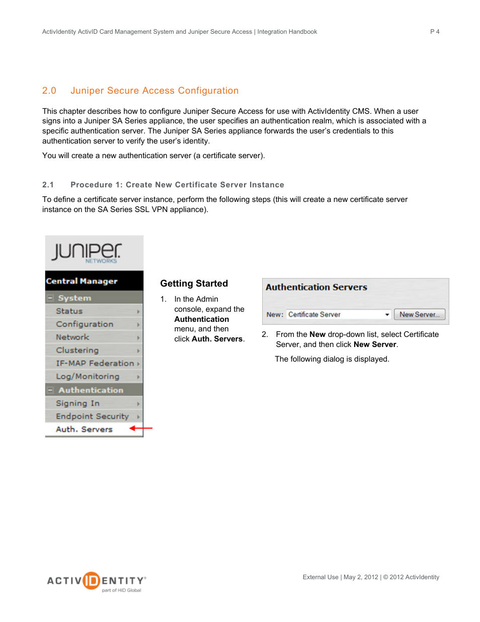 0 juniper secure access configuration, Juniper secure access configuration | HID Juniper and CMS User Manual | Page 4 / 15