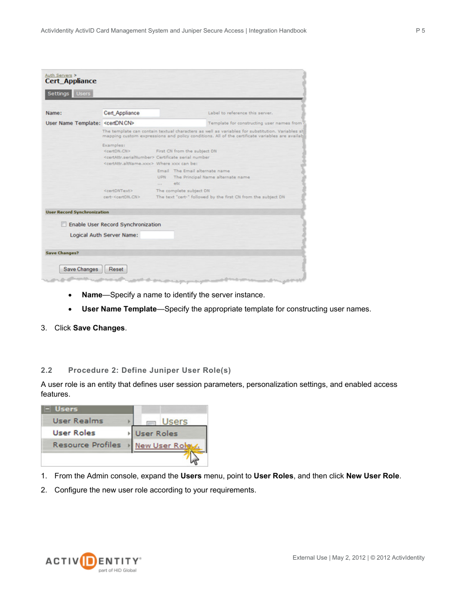 2 procedure 2: define juniper user role(s), Procedure 2: define juniper user role(s) | HID Juniper and CMS User Manual | Page 5 / 15