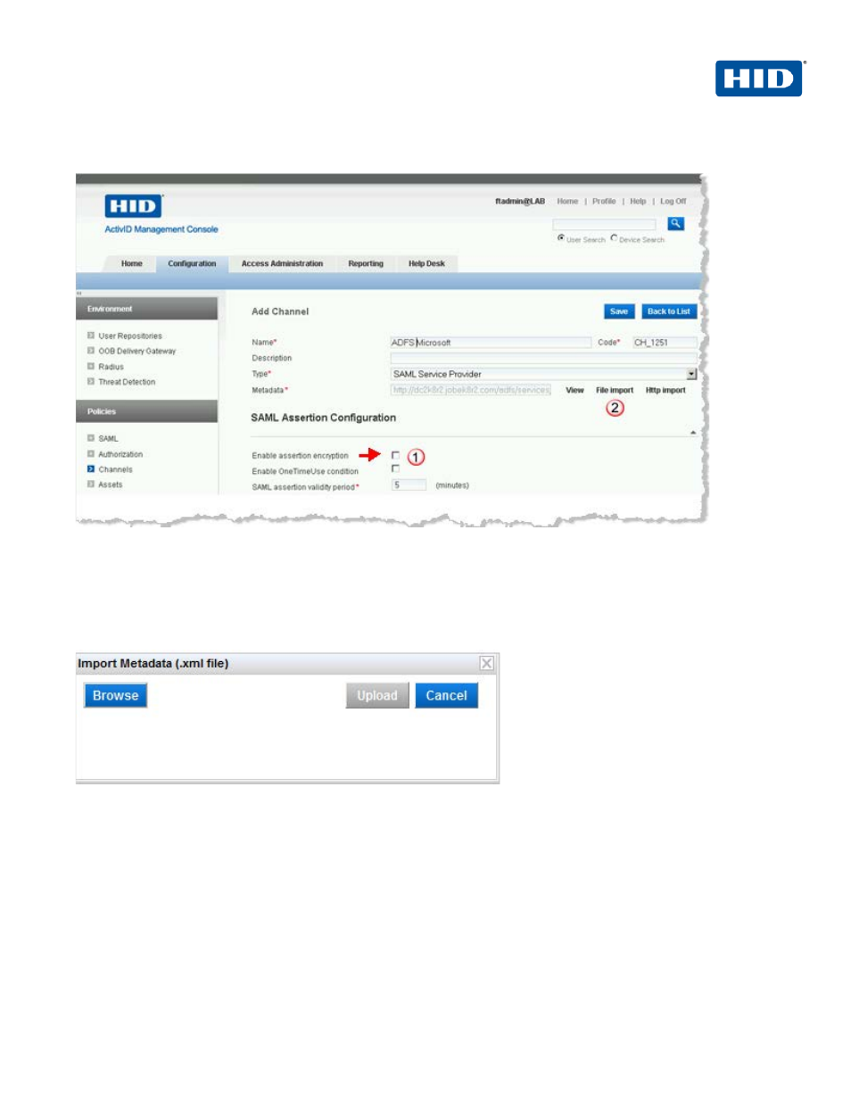 2 procedure 2: import ad fs metadata, Procedure 2: import ad fs metadata | HID Microsoft ADFS and ActivID AS using SAML User Manual | Page 21 / 31