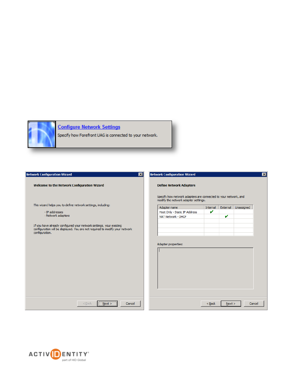 Configuring microsoft forefront uag, Initial configuration, 0 configuring microsoft forefront uag | HID Microsoft UAG and 4TRESS AS User Manual | Page 33 / 48