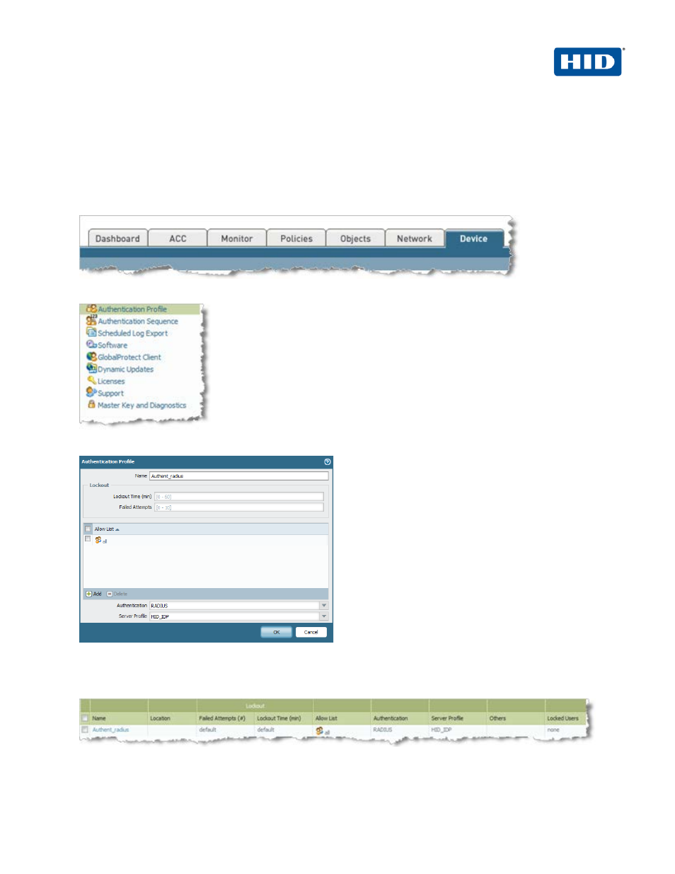 Authentication profile | HID Palo Alto Networks and ActivID AS User Manual | Page 6 / 31