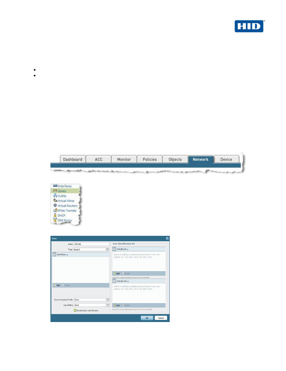 Configuring the ssl vpn global protect, Configuring the security zone | HID Palo Alto Networks and ActivID AS User Manual | Page 7 / 31