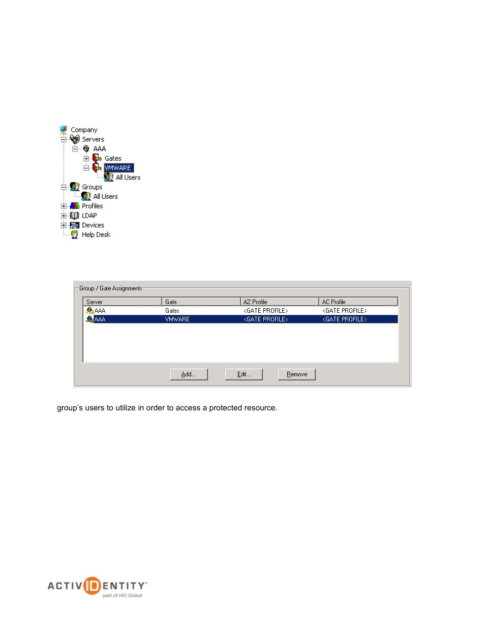 Procedure 2: assigning group(s) to the vmware gate | HID VMware View and AAA Server User Manual | Page 9 / 12