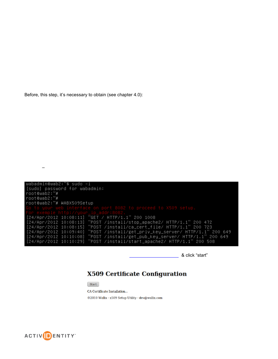 Wallix configuration, Wallix prerequisites, Certificates installation | HID Wallix WAB and CMS User Manual | Page 6 / 12