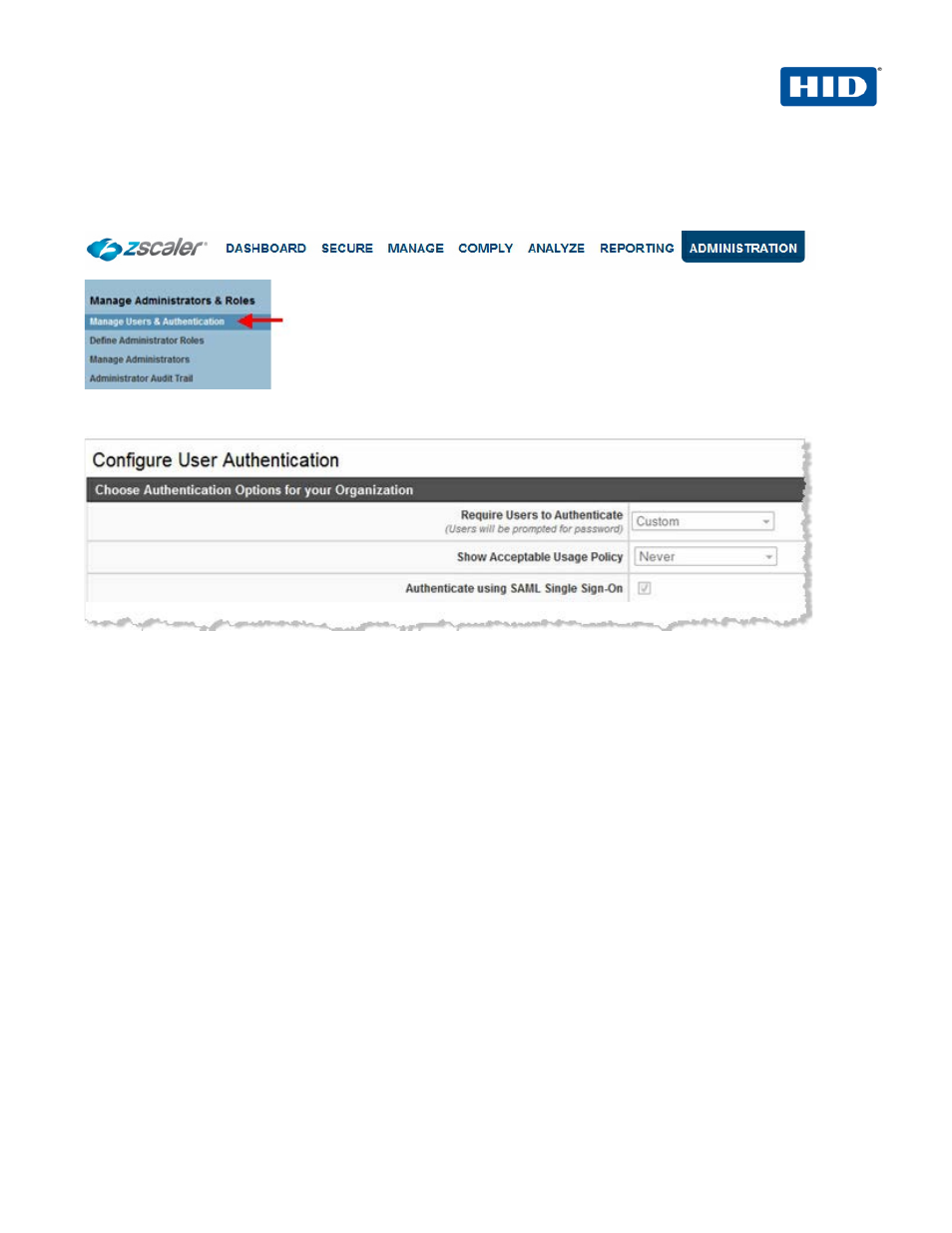 0 zscaler configuration, 1 procedure 1: enable saml on zscaler, Zscaler configuration | Procedure 1: enable saml on zscaler | HID Zscaler and ActivID AS using SAML User Manual | Page 4 / 25