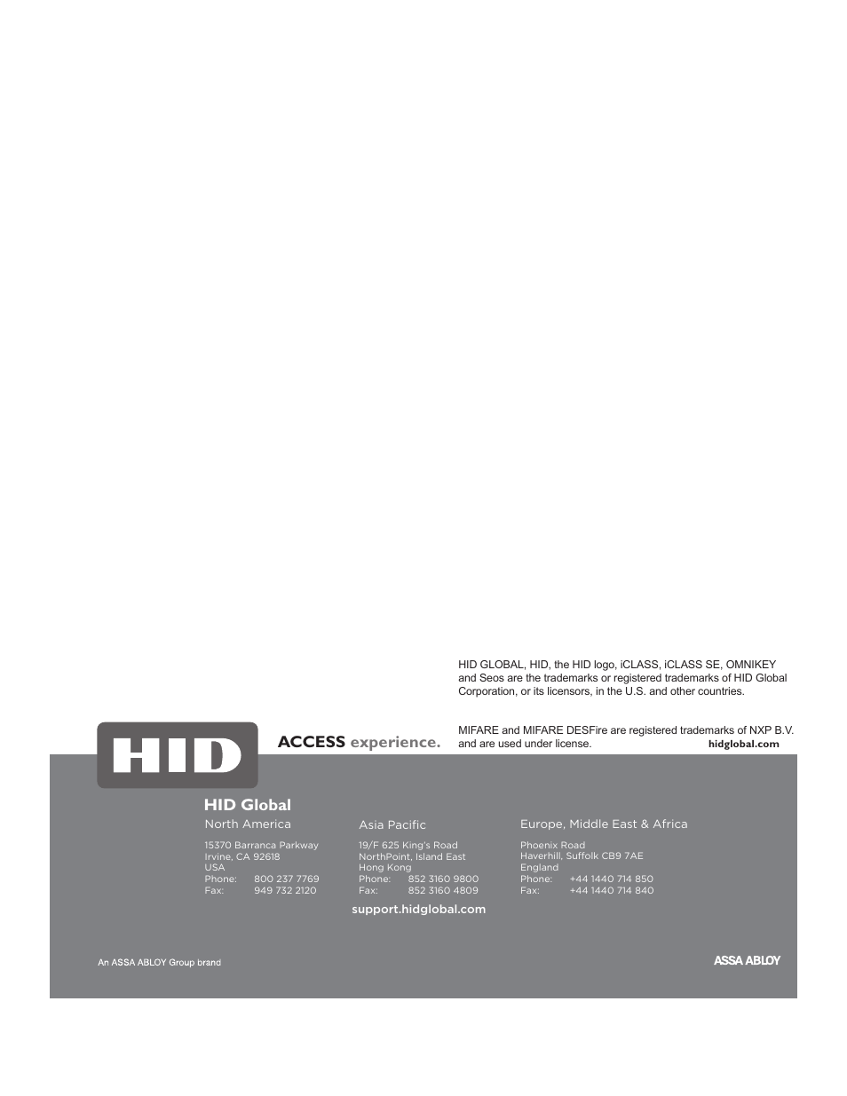 Access experience, Hid global | HID iCLASS SE Encoder Quick Start Guide User Manual | Page 6 / 6