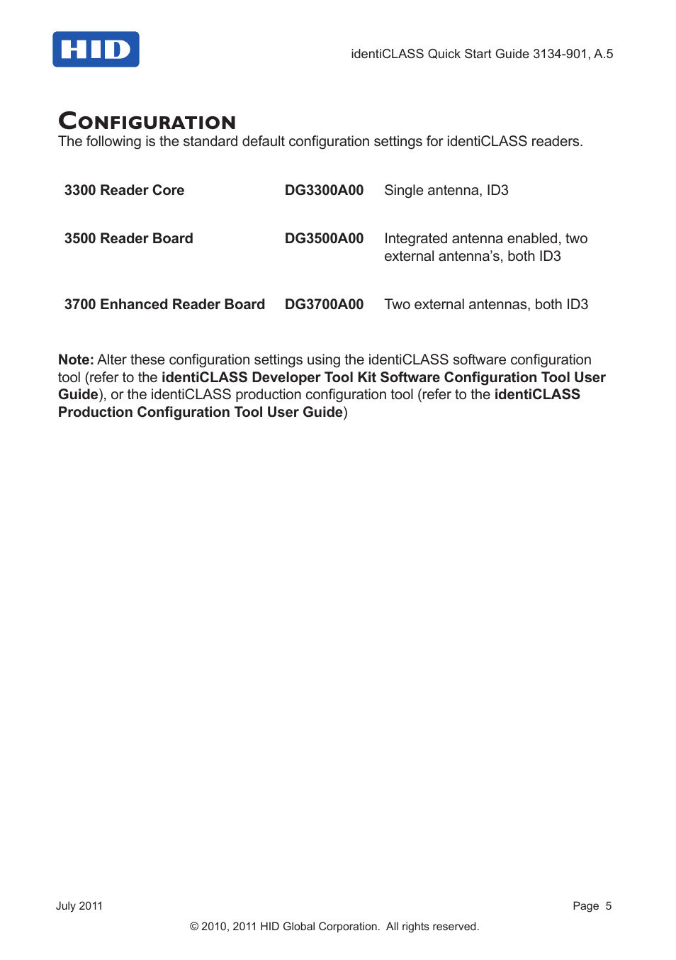 Configuration | HID identiCLASS DTK Quick Start Guide User Manual | Page 5 / 12