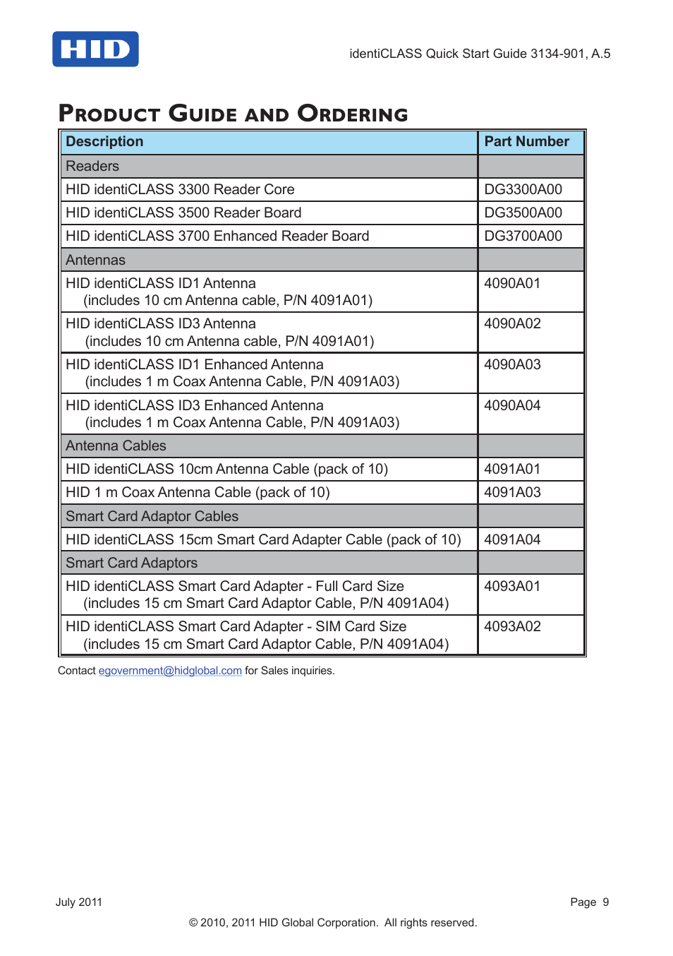 Product guide and ordering | HID identiCLASS DTK Quick Start Guide User Manual | Page 9 / 12