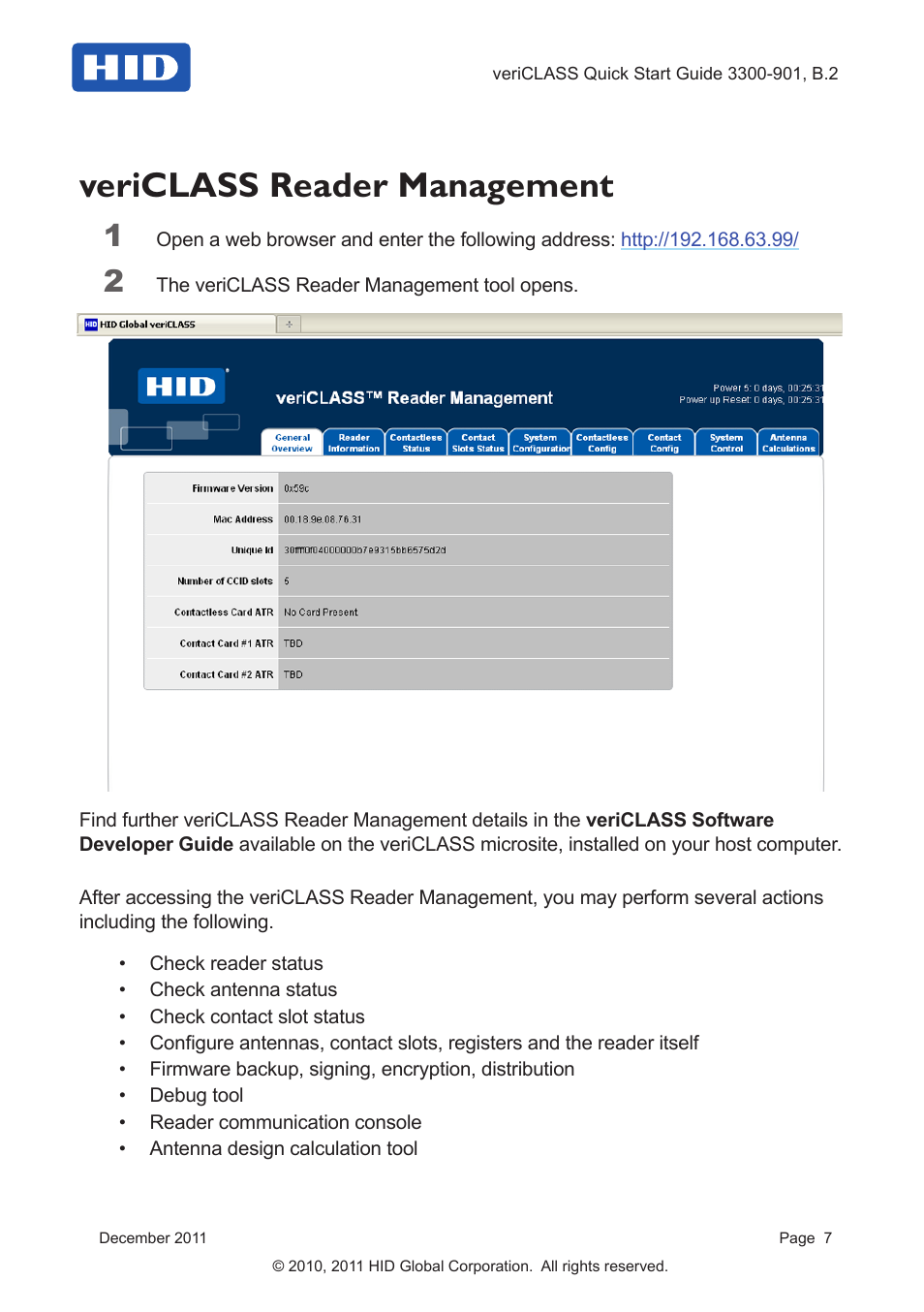 Vericlass reader management | HID veriCLASS Reader Platform Quick Start Guide User Manual | Page 7 / 8