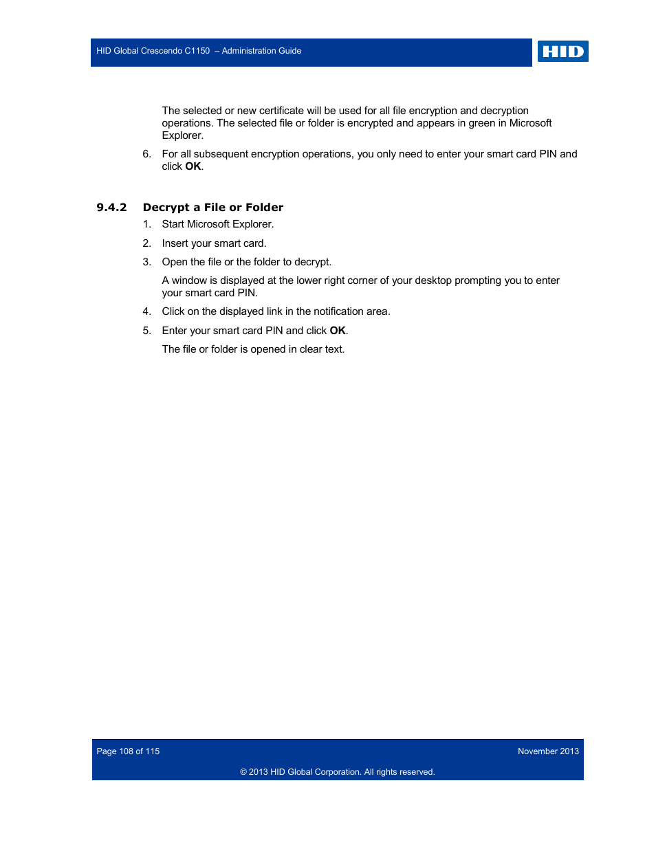 2 decrypt a file or folder, Decrypt a file or folder | HID Crescendo C1150 Administration Guide User Manual | Page 108 / 115