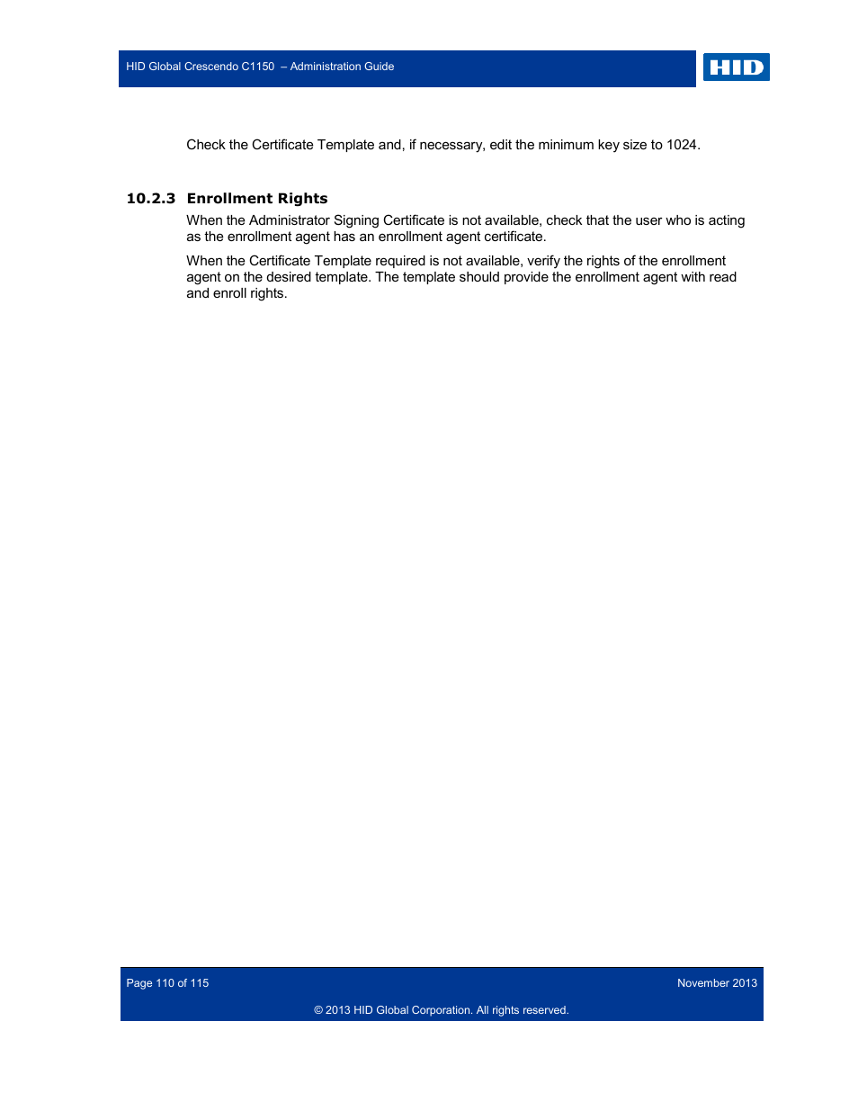 3 enrollment rights, Enrollment rights | HID Crescendo C1150 Administration Guide User Manual | Page 110 / 115