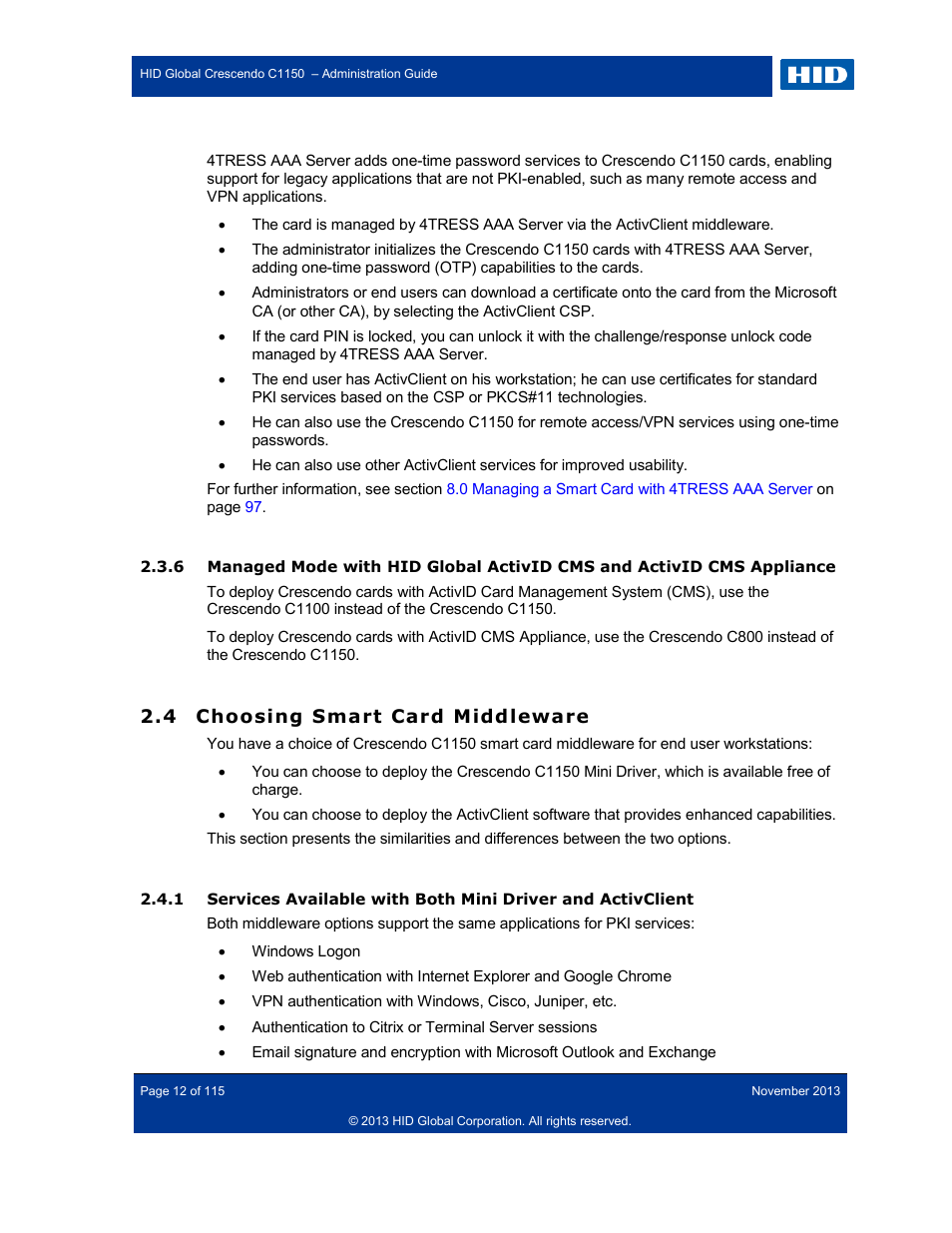 4 choosing smart card middleware, Choosing smart card middleware | HID Crescendo C1150 Administration Guide User Manual | Page 12 / 115