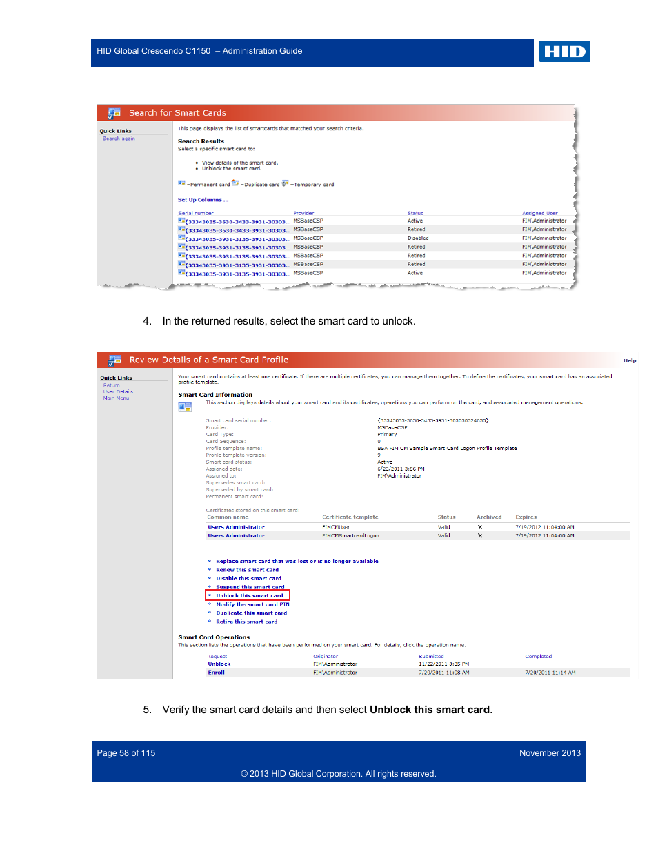 HID Crescendo C1150 Administration Guide User Manual | Page 58 / 115