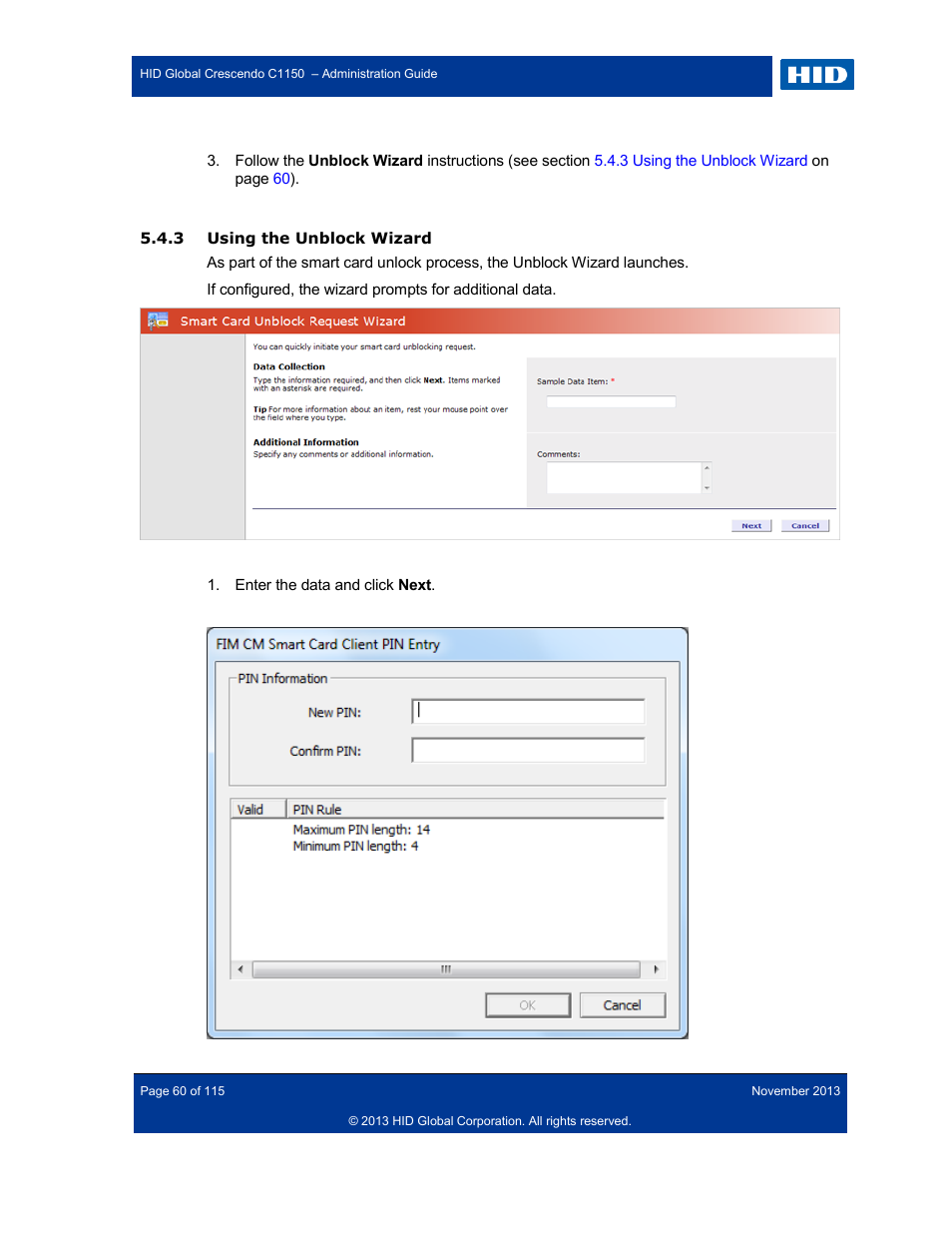 3 using the unblock wizard, Using the unblock wizard | HID Crescendo C1150 Administration Guide User Manual | Page 60 / 115