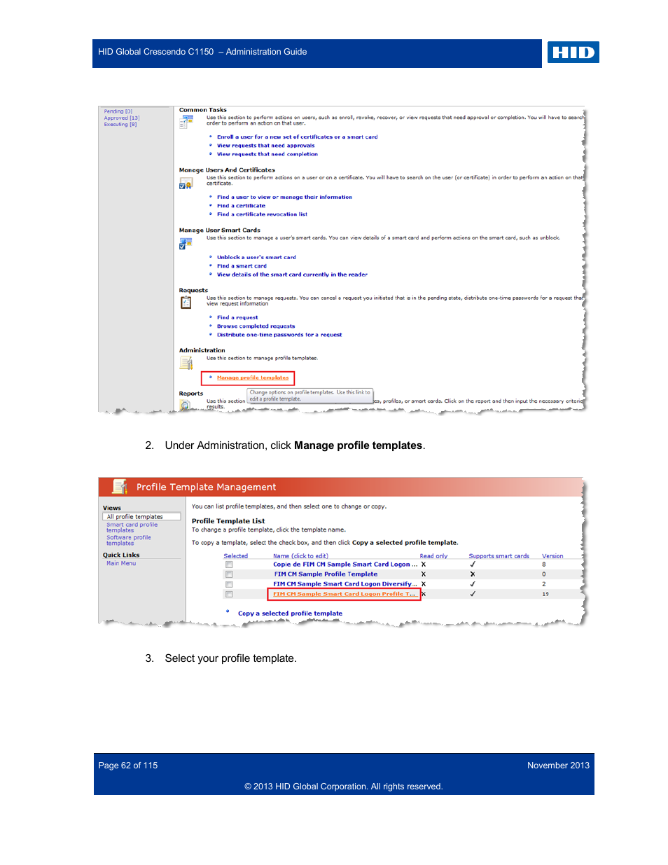HID Crescendo C1150 Administration Guide User Manual | Page 62 / 115