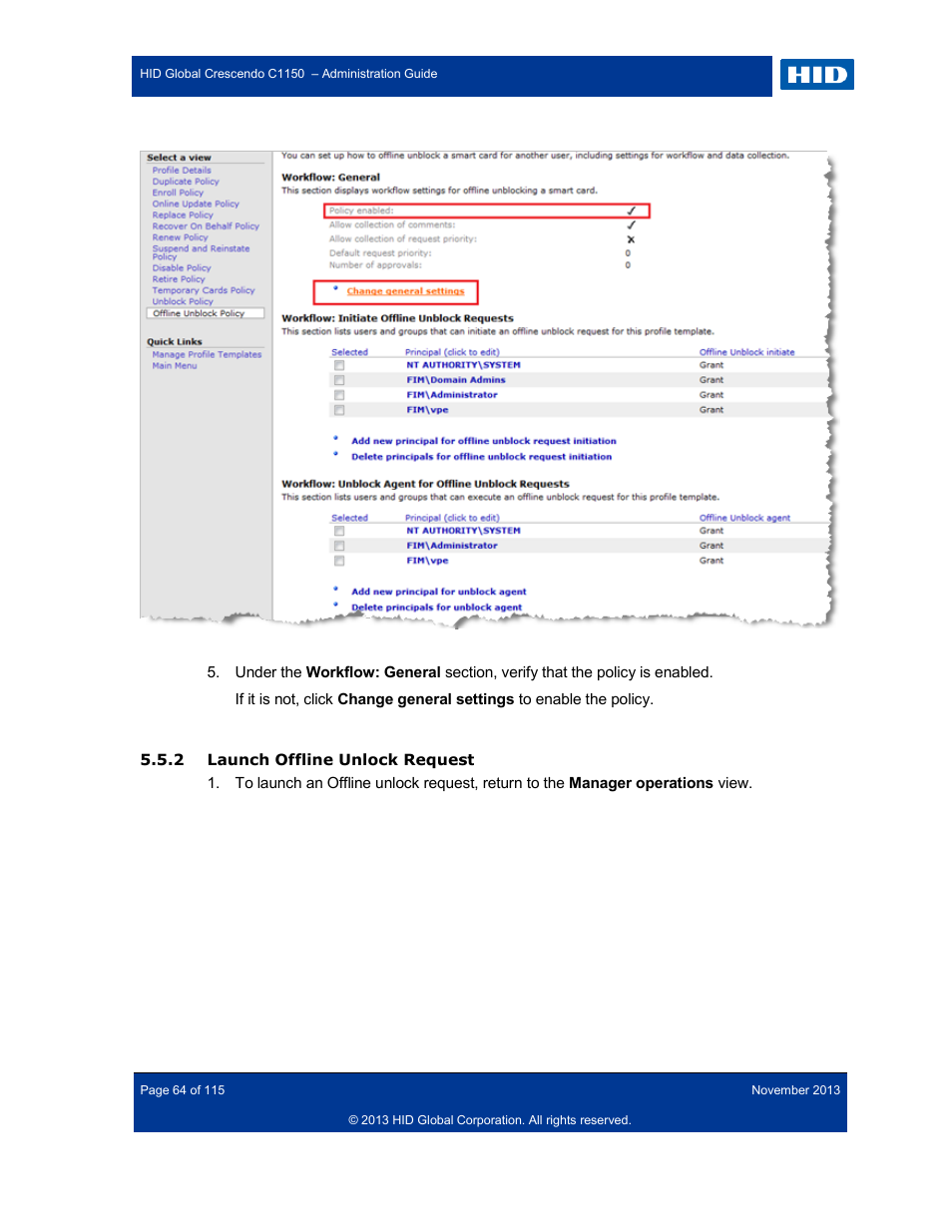 2 launch offline unlock request, Launch offline unlock request | HID Crescendo C1150 Administration Guide User Manual | Page 64 / 115