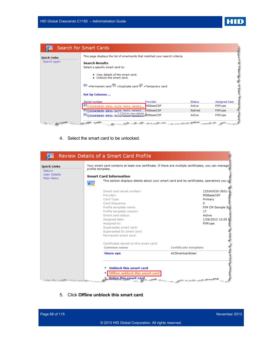 HID Crescendo C1150 Administration Guide User Manual | Page 68 / 115