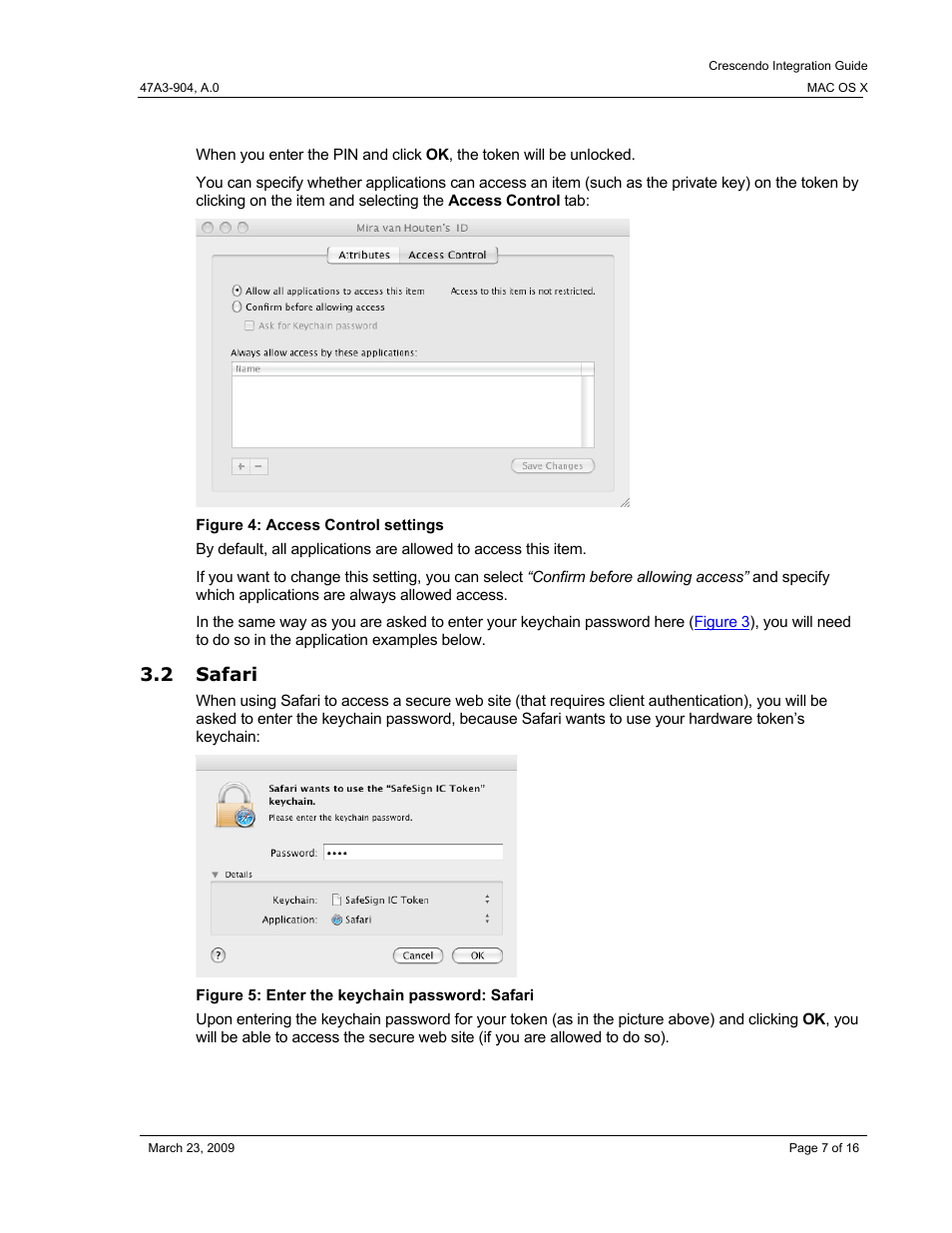 2 safari, Safari, Figure 4: access control settings | Figure 5: enter the keychain password: safari | HID Crescendo Mac OSX User Manual | Page 7 / 16