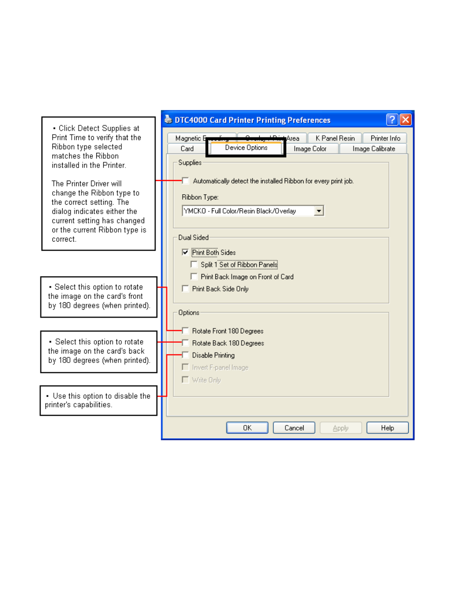 Using the device options tab | HID DTC1000/4000 User Guide User Manual | Page 54 / 123