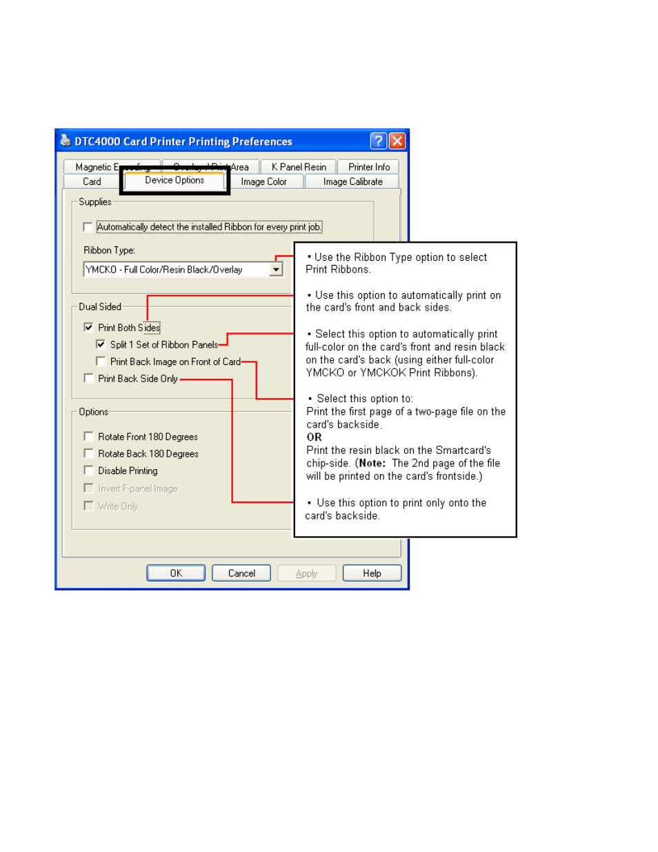 Using the device options tab | HID DTC1000/4000 User Guide User Manual | Page 55 / 123