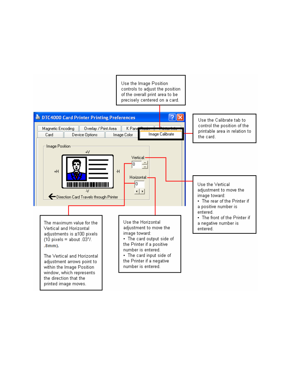 Using the image calibrate tab | HID DTC1000/4000 User Guide User Manual | Page 61 / 123