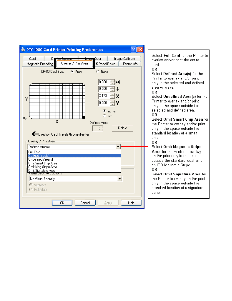 Using the overlay / print area tab | HID DTC1000/4000 User Guide User Manual | Page 72 / 123