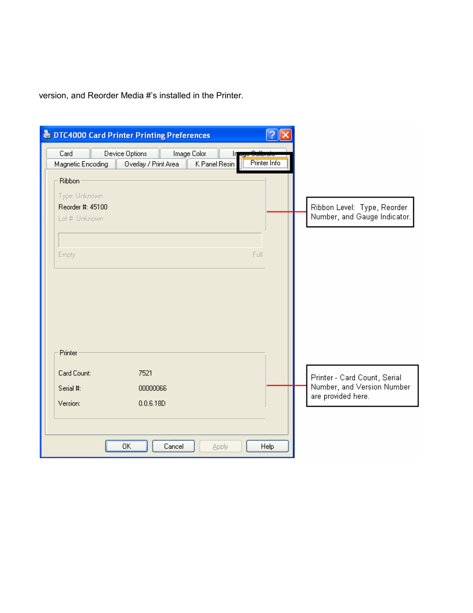 Using the printer info tab | HID DTC1000/4000 User Guide User Manual | Page 77 / 123