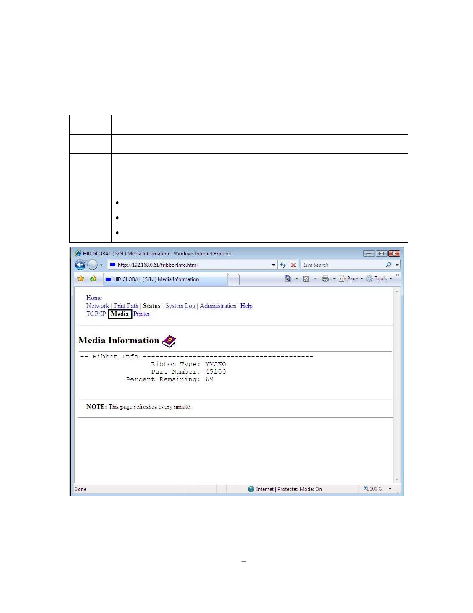 Using the media information page | HID DTC1000/4000/4500 Ethernet User Guide User Manual | Page 28 / 59
