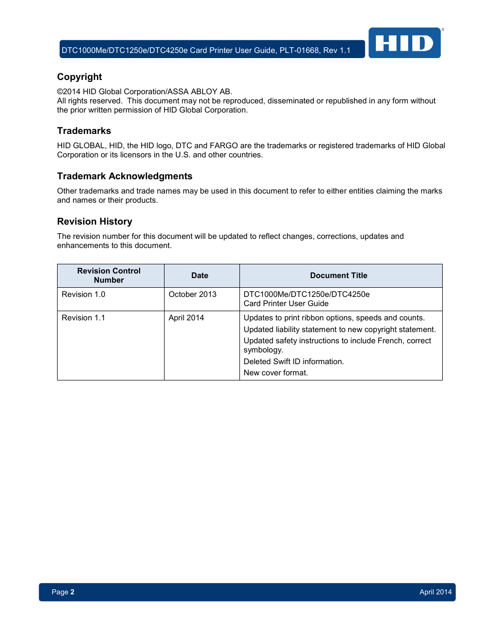 HID DTC1250e/DTC1000Me/DTC4250e User Guide User Manual | Page 2 / 80