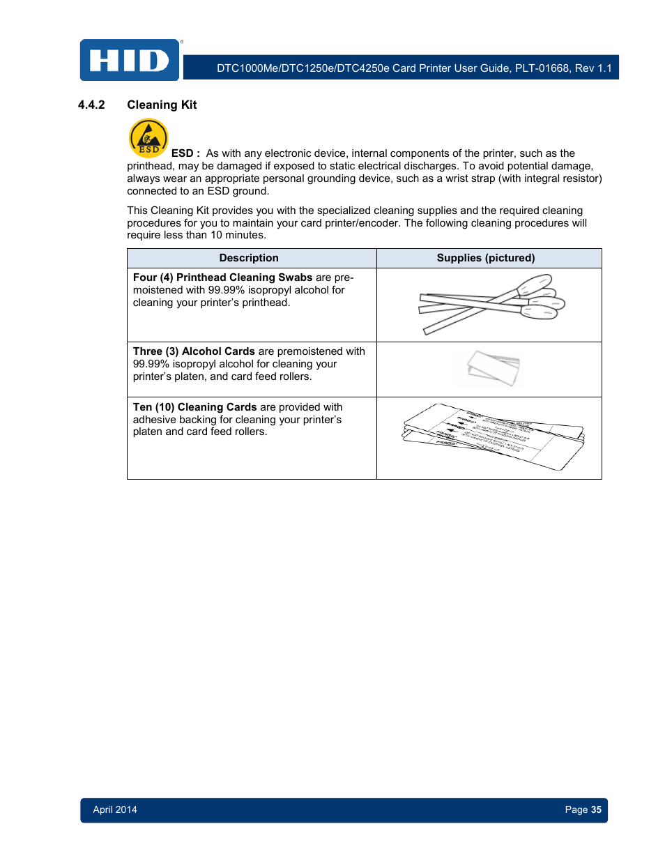 2 cleaning kit, Cleaning kit | HID DTC1250e/DTC1000Me/DTC4250e User Guide User Manual | Page 35 / 80