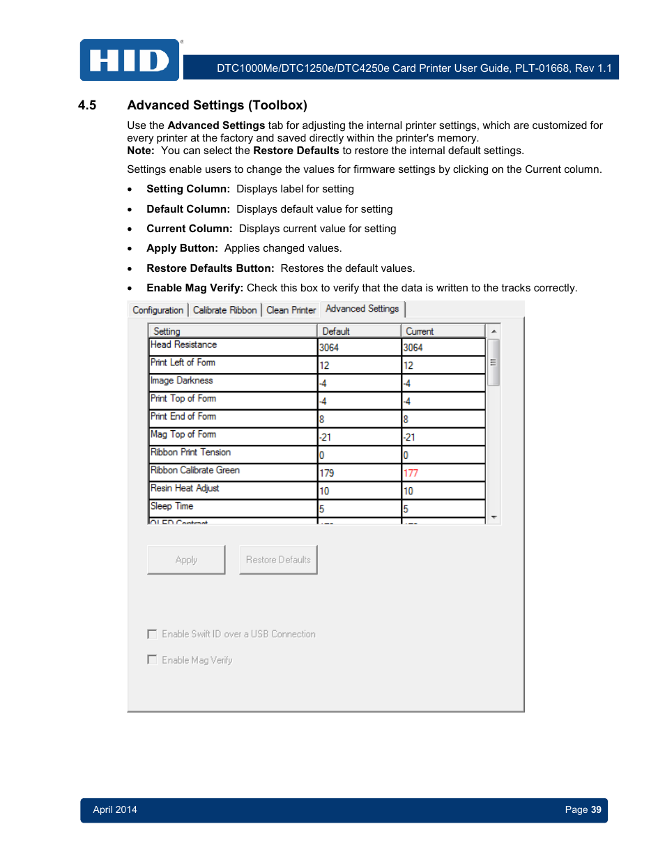 5 advanced settings (toolbox), Advanced settings (toolbox) | HID DTC1250e/DTC1000Me/DTC4250e User Guide User Manual | Page 39 / 80