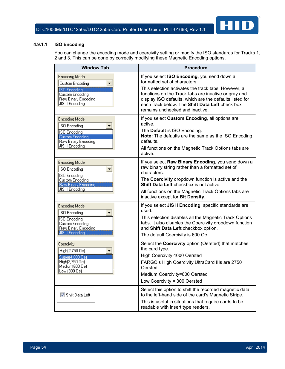 1 iso encoding, Iso encoding | HID DTC1250e/DTC1000Me/DTC4250e User Guide User Manual | Page 54 / 80
