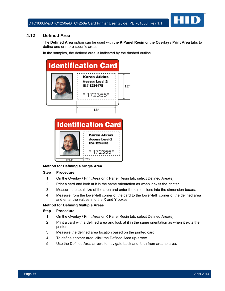 12 defined area, Defined area | HID DTC1250e/DTC1000Me/DTC4250e User Guide User Manual | Page 66 / 80