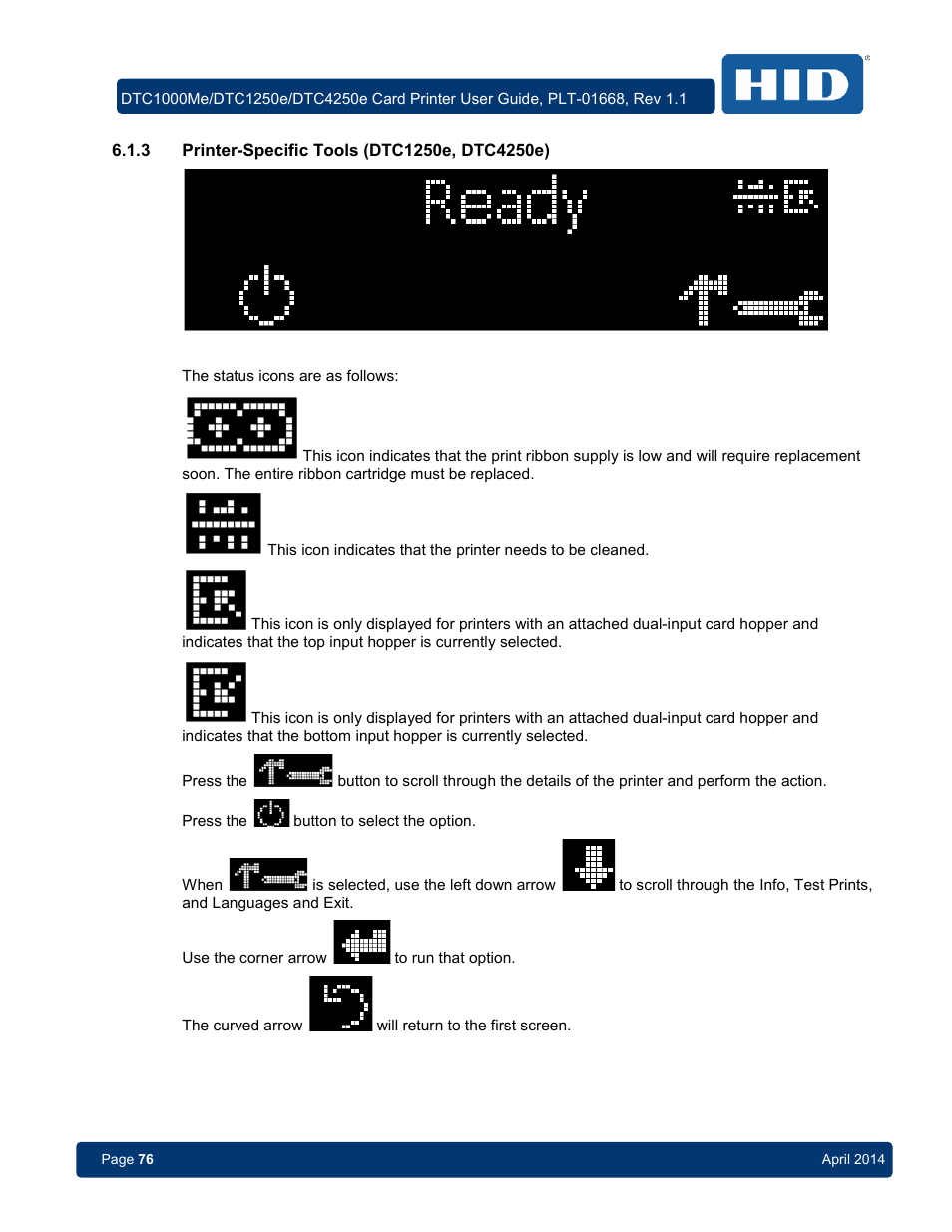 3 printer-specific tools (dtc1250e, dtc4250e), Printer-specific tools (dtc1250e, dtc4250e) | HID DTC1250e/DTC1000Me/DTC4250e User Guide User Manual | Page 76 / 80