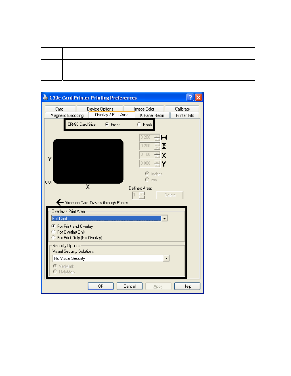 Using the back option (overlay / print area), Using the back option (overlay / print area) -61 | HID DTC400E/C30E/M30E User Guide User Manual | Page 185 / 284